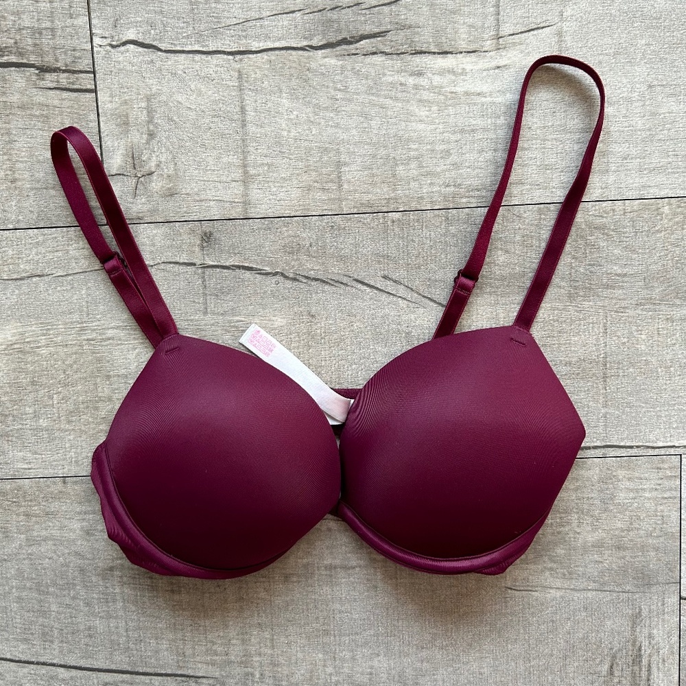 Victoria's Secret Pink Burgundy Wear Everywhere Super Push-Up Bra Classic VS 32C